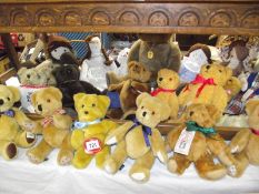 A quantity of teddies by Laura Ashley, Little Folk etc plus rag dolls,