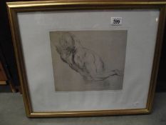 A Framed and glazed print, study of a male torso,