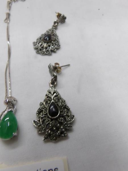 2 pendants on chains and a pair of pendant earrings. - Image 3 of 3