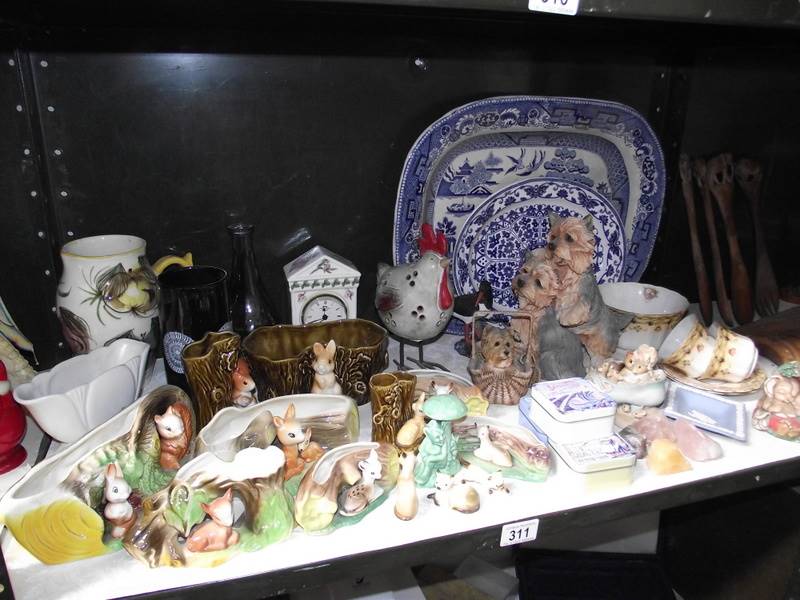 A good lot of old ceramics including blue and white plates.