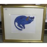 Andy Warhol (1928-1987) Lithographic plate signed print of a blue cat,