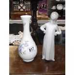 A Lladro figure and an Aynsley vase.