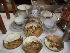 A mixed lot including Royal Doulton, Japanese teapot, cups and saucers etc.