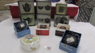 10 boxed Wedgwood items including miniature black teaware,