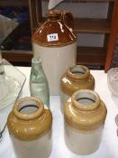 4 stoneware jugs/pots including Doulton Lambeth and a cod bottle with marble