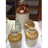 4 stoneware jugs/pots including Doulton Lambeth and a cod bottle with marble