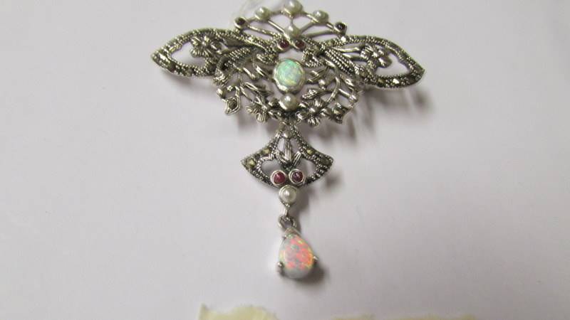 A silver and opal set butterfly brooch. - Image 2 of 2