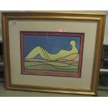 A modernist figural (nude)abstract painting in watercolours signed Zelie.