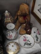 Quantity of German porcelain , old teddy, wooden carving etc.