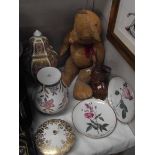 Quantity of German porcelain , old teddy, wooden carving etc.