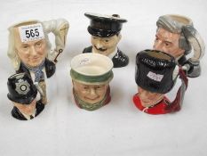4 Royal Doulton character jugs, a Beswick character jug and a Carlton ware character jug.