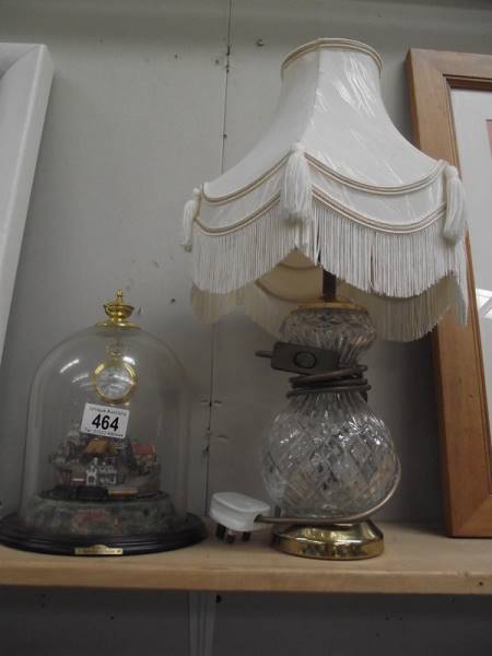 Flying Scotsman village clock 'The Romance of steam' and a lead crystal table lamp