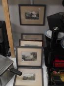 2 framed and glazed engravings Burley House, 3 framed and glazed engravings Melton Mowbray,