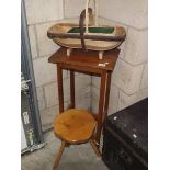 A side table, stool and 2 baskets.