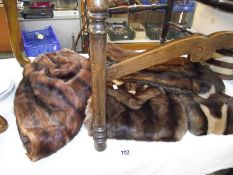 3 fur stoles and a fur handbag