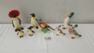 A set of 4 Beswick penguins (family), a family of 3 Beswick ducks and a Beswick pheasant.