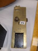 A Victorian brass toilet door vacant/engaged penny lock a/f