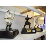 3 Star Wars figure money boxes - Obi-Wan Kenobi, Darth Maul and Qui-Gon Jinn, 2 work,