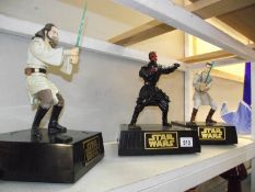 3 Star Wars figure money boxes - Obi-Wan Kenobi, Darth Maul and Qui-Gon Jinn, 2 work,