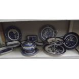 2 shelves of mixed china including blue and white Royal Doulton cake stand