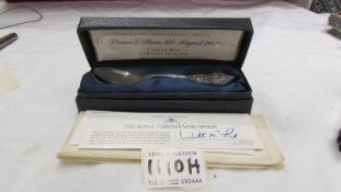 A hall marked silver Franklin Mint christening spoon for Prince William.