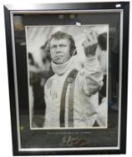 Steve McQueen - a fine framed picture of Steve McQueen from Le Mans written below and signed