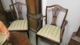 A mahogany elbow chair and a mahogany dining chair.