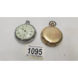 An Ingersol chrome pocket watch and a Waltham gold plated full hunter pocket watch (working but