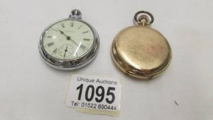 An Ingersol chrome pocket watch and a Waltham gold plated full hunter pocket watch (working but