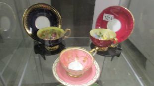 3 Aynsley cabinet cups and saucers.