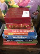 Selection of old board games including soccer coach, monopoly etc.