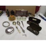 A mixed lot including vintage spectacles, glass salts etc.