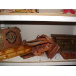 A selection of Indian leather bags, a wooden box etc.