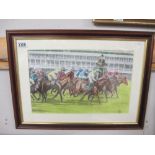 Original pastel drawing of a horse racing scene possibly The Grand National signed/monogrammed K.R.