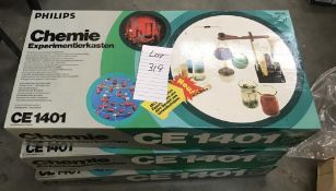 3 Philips CE1401 German chemistry sets, may be missing some components, so being sold as seen,