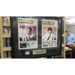A framed and glazed John & George covers of Mersey Beat magazine.