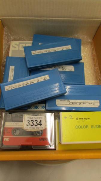 A quantity of slides relating to Albert Einstien.