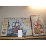 A Revell H.M.S. Victory model kit and an Airfix H.M.S.