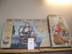 A Revell H.M.S. Victory model kit and an Airfix H.M.S.