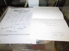 A Beatles fan club letter together with a card to John signed Yoko.