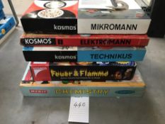 4 Kosmos electronic, microscope chemistry sets & a Merit chemistry set (all used),