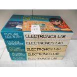 5 Waddington's electronic lab kits No. 344, 1 box a/f. Missing some components, being sold as seen.