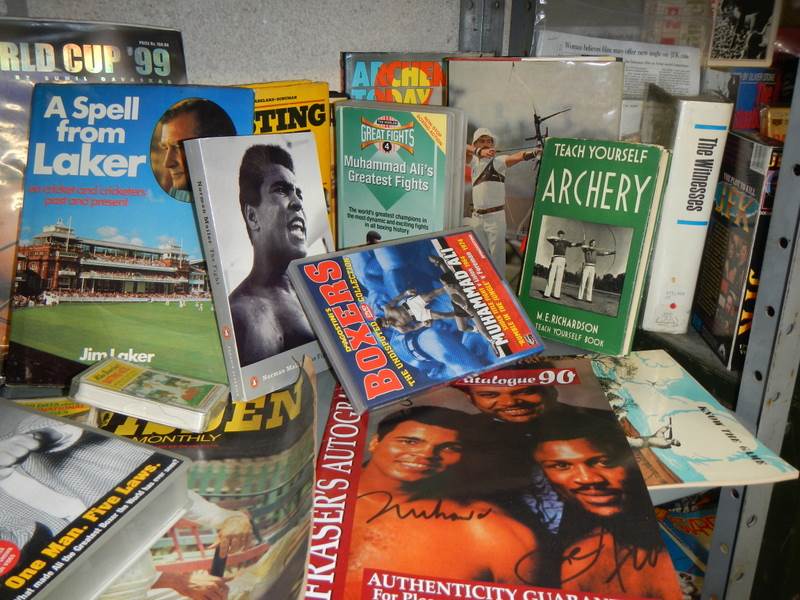 A shelf of sports related memorabilia including Archery, boxing, - Image 4 of 5