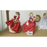 Two Royal Doulton figurines 'Top 'o the Hill' Hn1834 and 'Autumn Breezes' HN 1934.