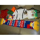 A mixed lot of football related items including shorts, scarf etc.