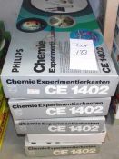 5 German Philips chemistry sets, CE1402, some components may be missing, being sold as seen.