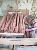 A box of wooden spindles etc.