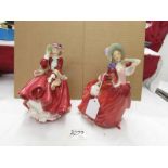 2 Royal Doulton figurines, Top o' the Hill HN1834 and Autumn Breezes HN1934, Reg. No. 835666.