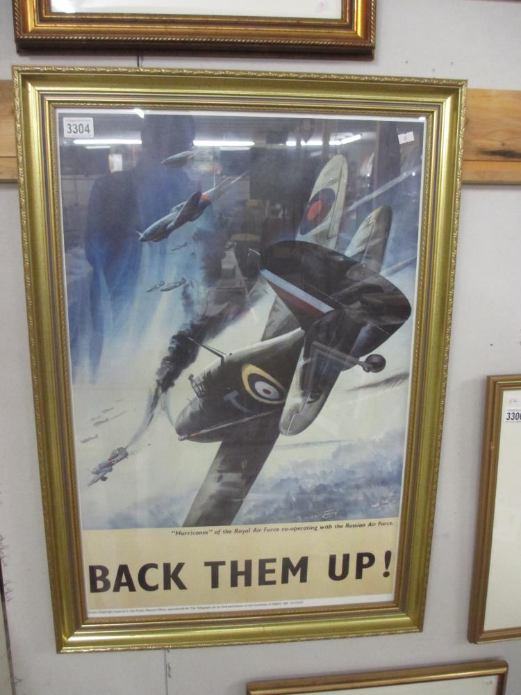 Second world war poster 'Back them up!' '' Hurricanes of the Royal air force co-operating with the