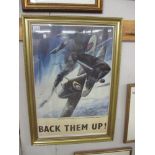 Second world war poster 'Back them up!' '' Hurricanes of the Royal air force co-operating with the